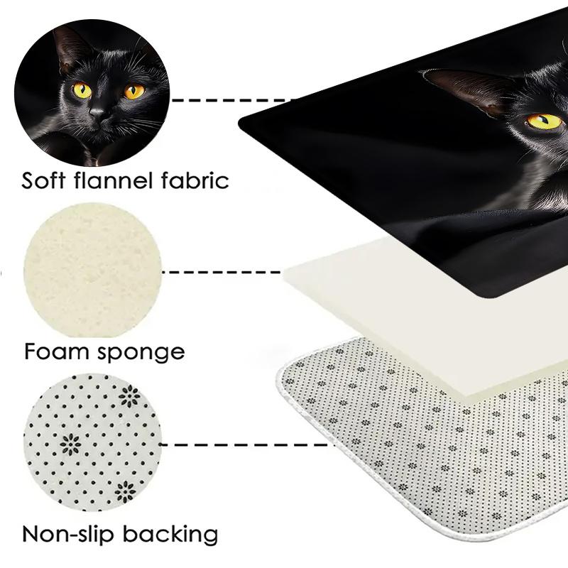 1Pcs Anti Fatigue Kitchen Rugs, Black Cat Print Waterproof Non-Slip Thick Cushioned Kitchen Mat Heavy Duty Comfort Standing Mat for Kitchen