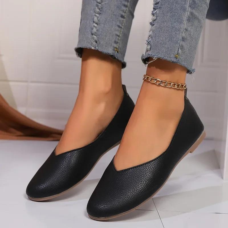 2024 Новые женские туфли на плоской подошве с закрытым носком удобные туфли на плоской подошве с круглым носком для женщин Zapatos 36 чёрный 4389₽