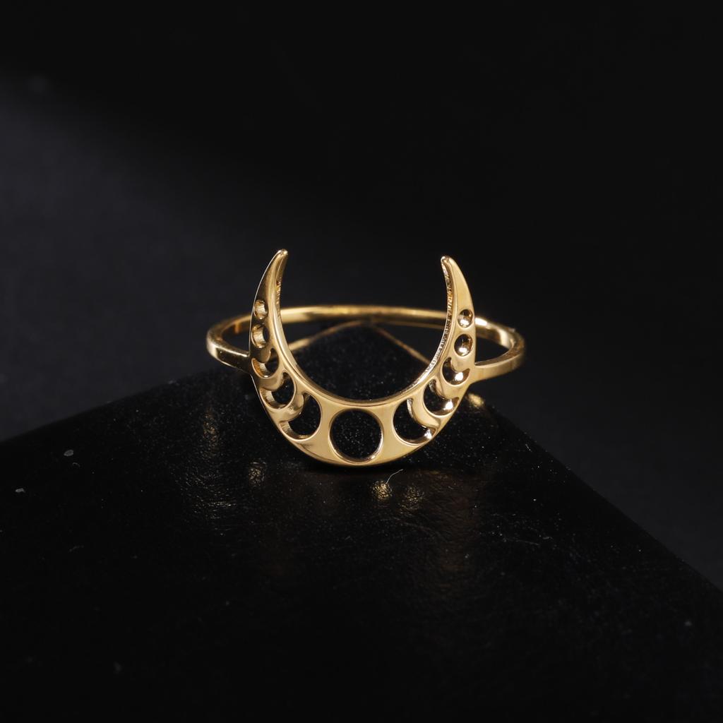 LIKGREAT Crescent Moon Ring for Women Men Geometric Lunar Moon Phase Witch Stainless Steel Lucky Amulet Minimalist Jewelry Gift
