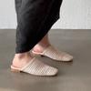 Ladies Slippers Flat Bottom Outside Woven Hollow Bag Head Half Slippers Women's Summer Flat Bottom Square Head Fashion Sandals