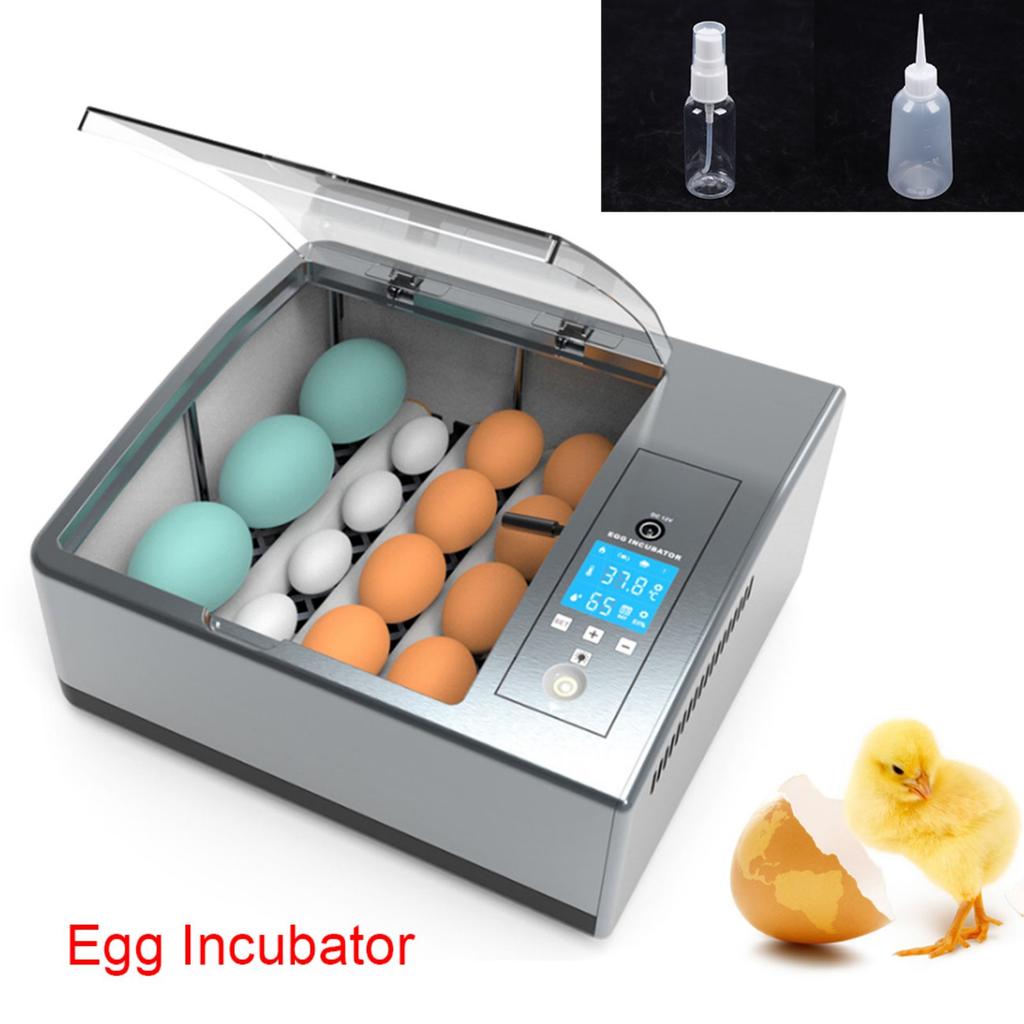 Fully Automatic Digital Egg Incubator, 16 Egg Capacity W/ LCD Display, 110V/12V Dual Voltage, Temperature and Humidity Control