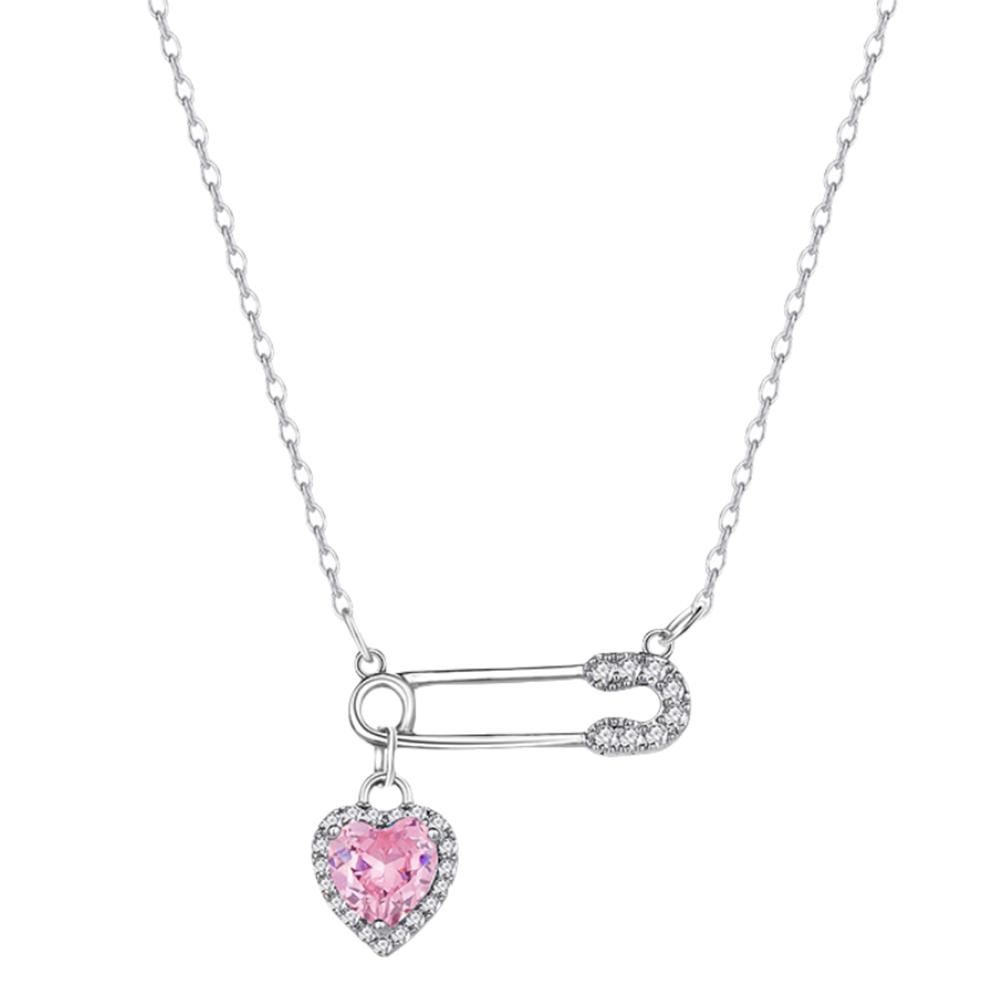 Safety Pin Clip Love Pendant Necklace for Women Hollow Tassel Collarbone Chain Choker Adjustable Length Anti-Tarnish Lightweight