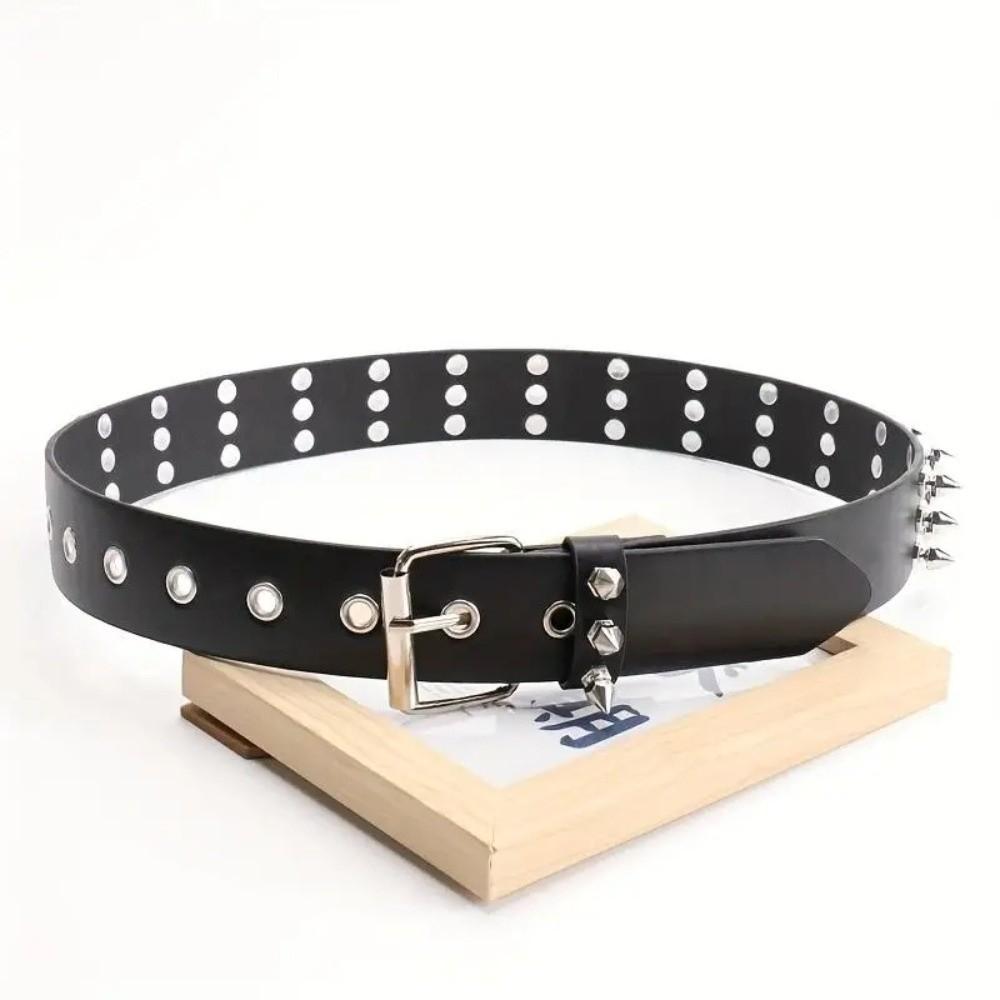 Fashion Retro Rivet Belt Black Goth Style Punk Belt Adjustable PU Leather Needle Buckle Belt for Men and Women