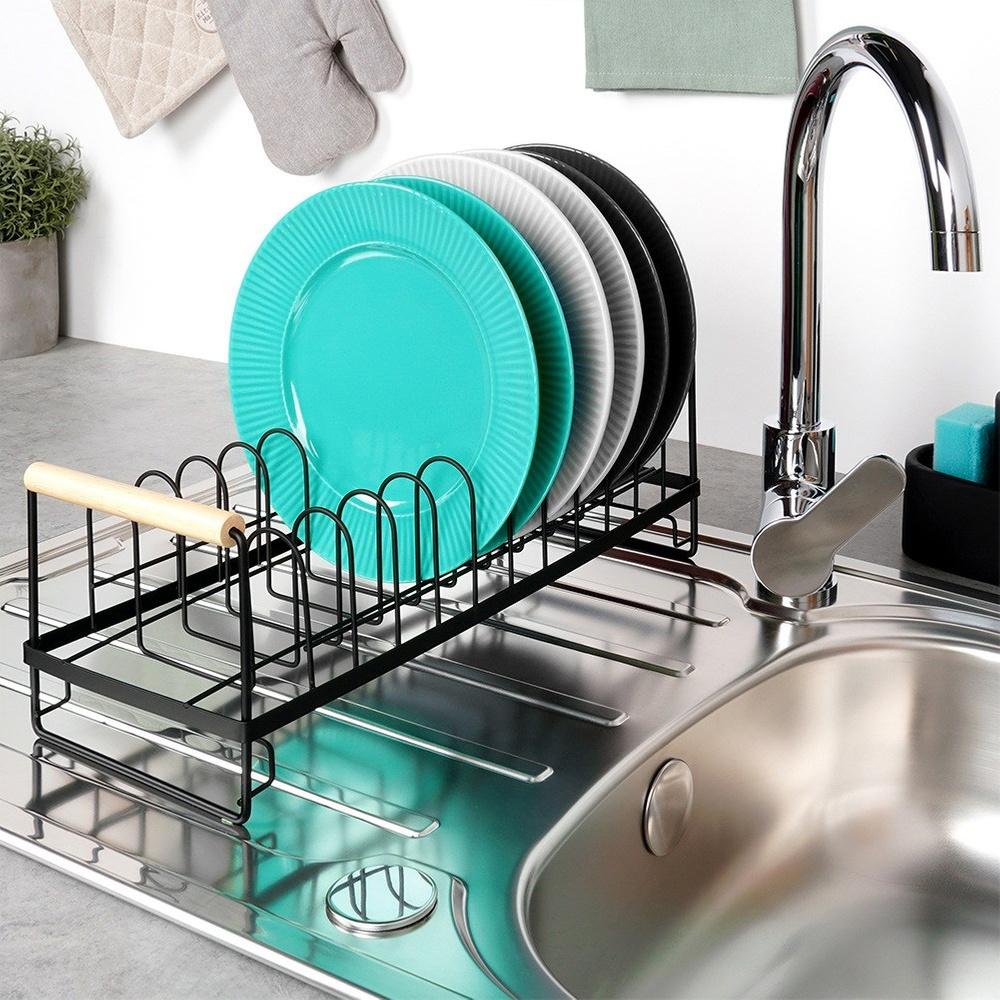 Dish Drainer Plate Stand Lids Metal Black