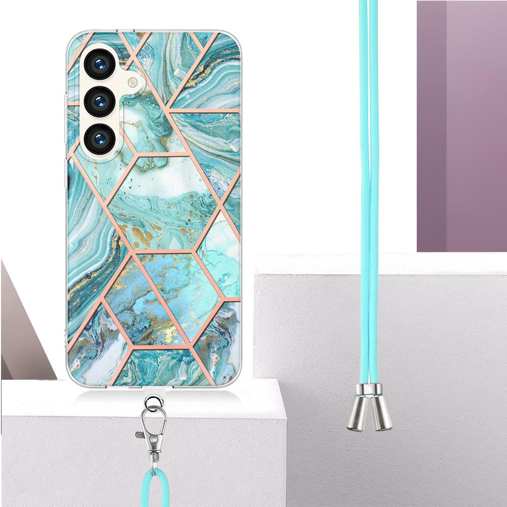 Sky Blue Splicing Marble Odnímatelná spona Lanyard nebo Anti Fall Ring nebo Smooth Design Case pro Samsung iPhone Xiaomi Redmi Oppo Nokia Moto...