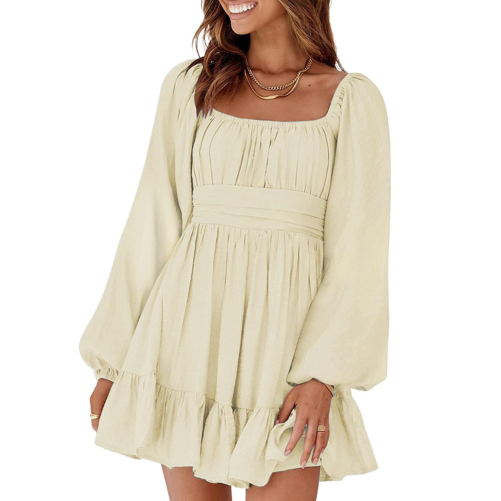 

Женские летние платья с квадратным вырезом, оборками и короткими рукавами, однотонные платья с завязками L