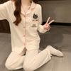Black kitten imitation cotton pajamas women's spring new cardigan long-sleeved cartoon cute dormitory style loungewear