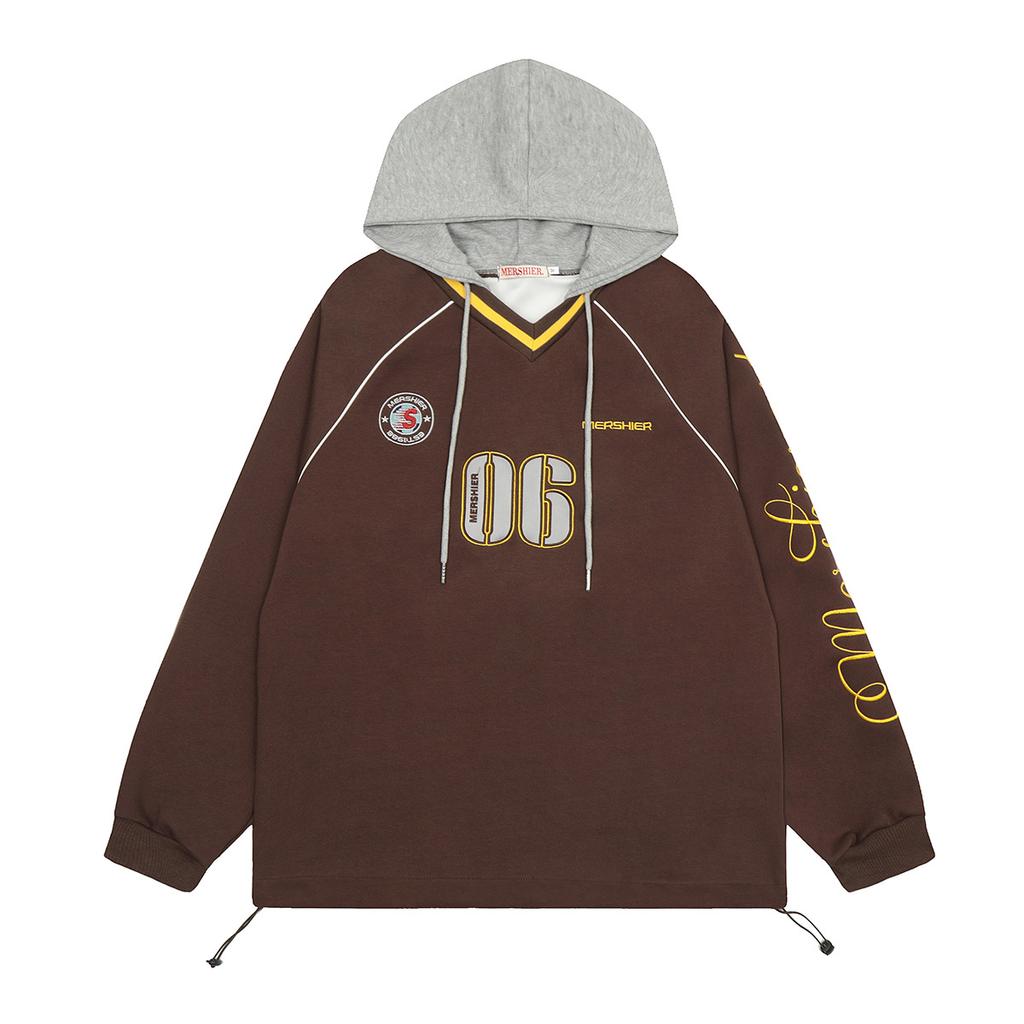 Men's autumn and winter new American jersey trendy hoodie fake two-piece inlaid line design hooded sweater for men and women