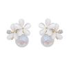 Latest Sweet Romantic Elegant White Flower Hoop Earrings | Stylish Shell Resin Delicate Pearl Flower Zircon Earrings | Trendy Versatile Jewellery