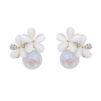 Latest Sweet Romantic Elegant White Flower Hoop Earrings | Stylish Shell Resin Delicate Pearl Flower Zircon Earrings | Trendy Versatile Jewellery