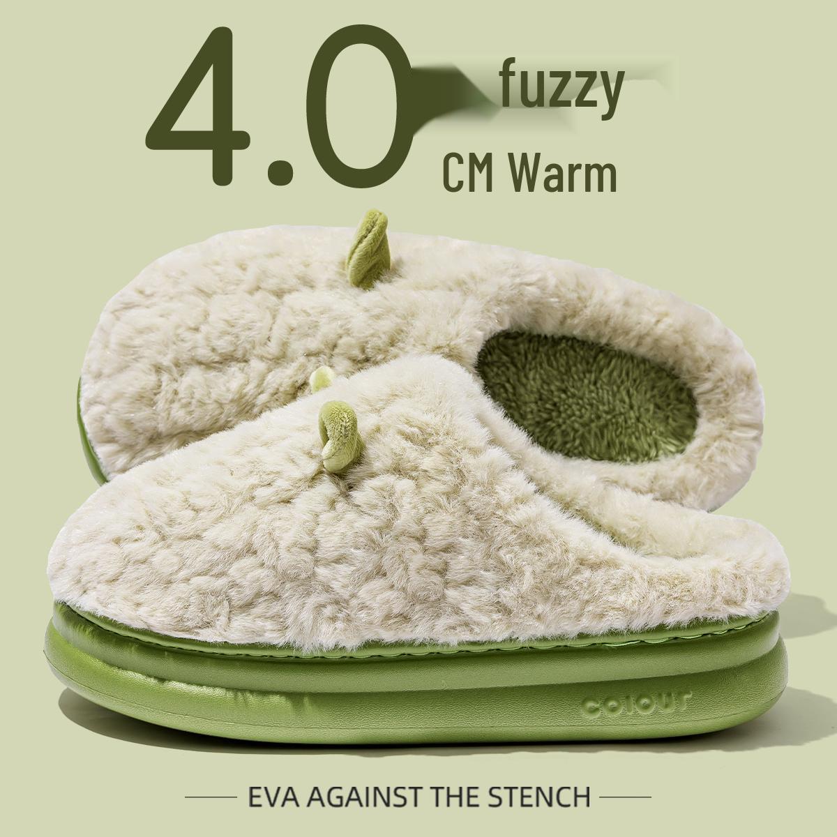 

Women s Fluffy Fleece-Lined Cotton Slippers – Thick Sole & Closed Heel for Autumn/Winter 2025