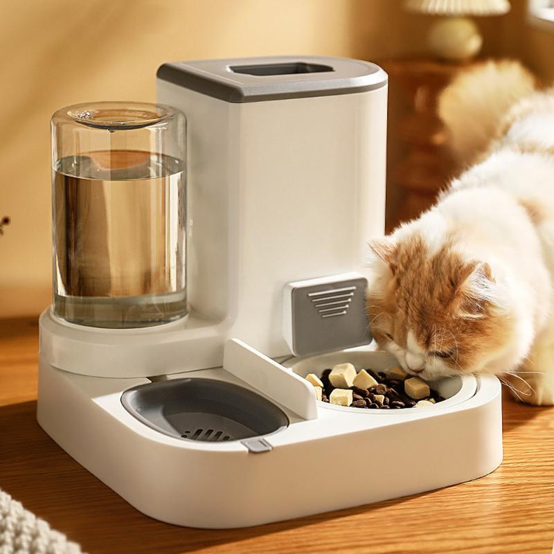 Pet Cat Bowl Automatic Feeder Water Dispenser Dog Cat Food Bowl with Drinking Raised Stand Double Dish Bowls for Cats Dogs Pet