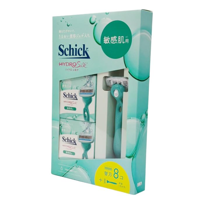 Schick Hydro Silk Sensitive Skin Club Pack with Blade 8 Replacement [Costco] (Sharpener + Blades) зелёный