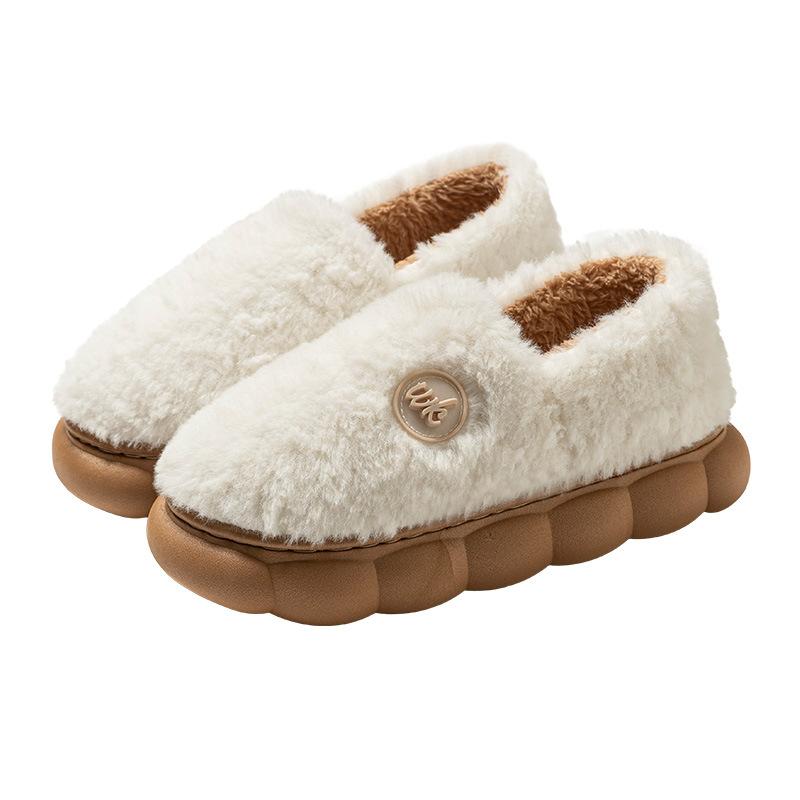 Plush Bag and Cotton Shoes, Indoor Home Use In Autumn and Winter, Plush Thick-soled Warm Wool Drag Couple Cotton Slippers