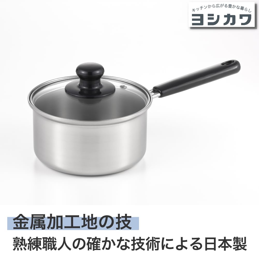 Yoshikawa Cook Look Basic Single-handed Pot 16cm 1.8L For Both IH and Gas Fires Glass Lid Stainless Steel Tsubame-Sanjo Made In Japan SJ3770