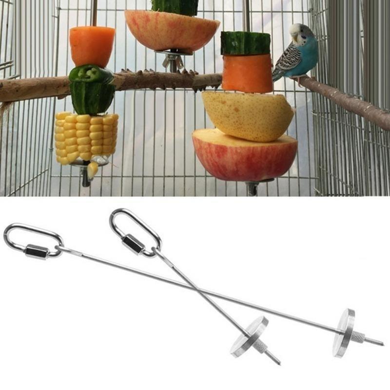 1pcs Parrot Bird Stainless Steel Fruit Fork Feeder Birdcage Hanging Vegetable Holder  Bird Feeders