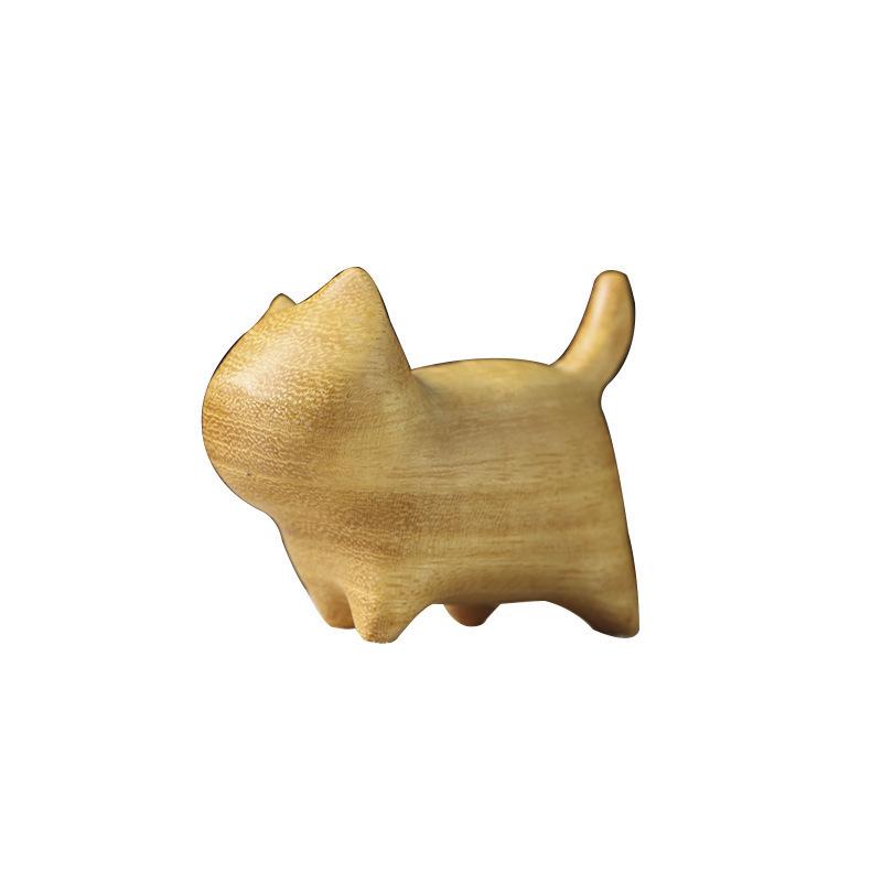 Sandalwood Cat Fun Series: Cute Wooden Cartoon Desktop Ornament for Creative Inspiration