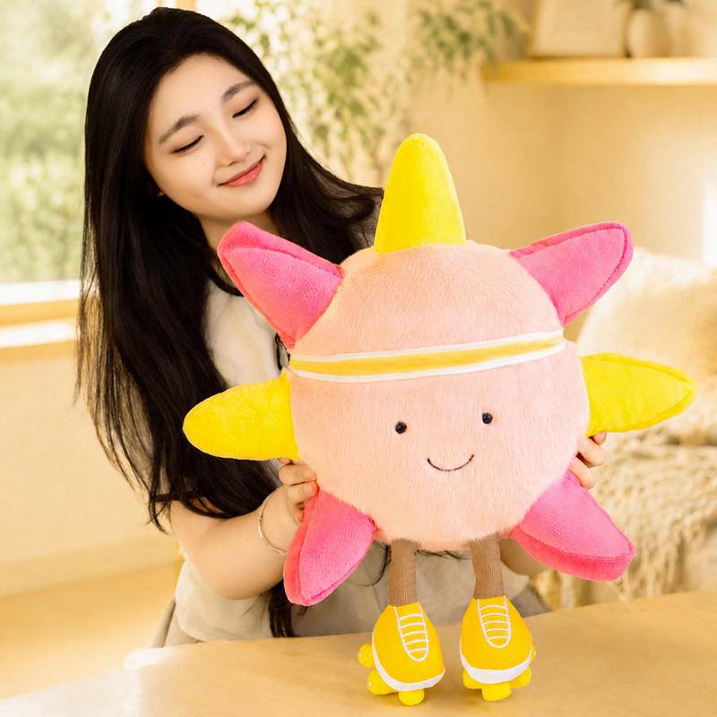 35cm Fun Cute Sun Plush Doll Pillow Colorful Roller Skating Rainbow Smile Sun Sky Plush Toy Home Decor Gift For Kids