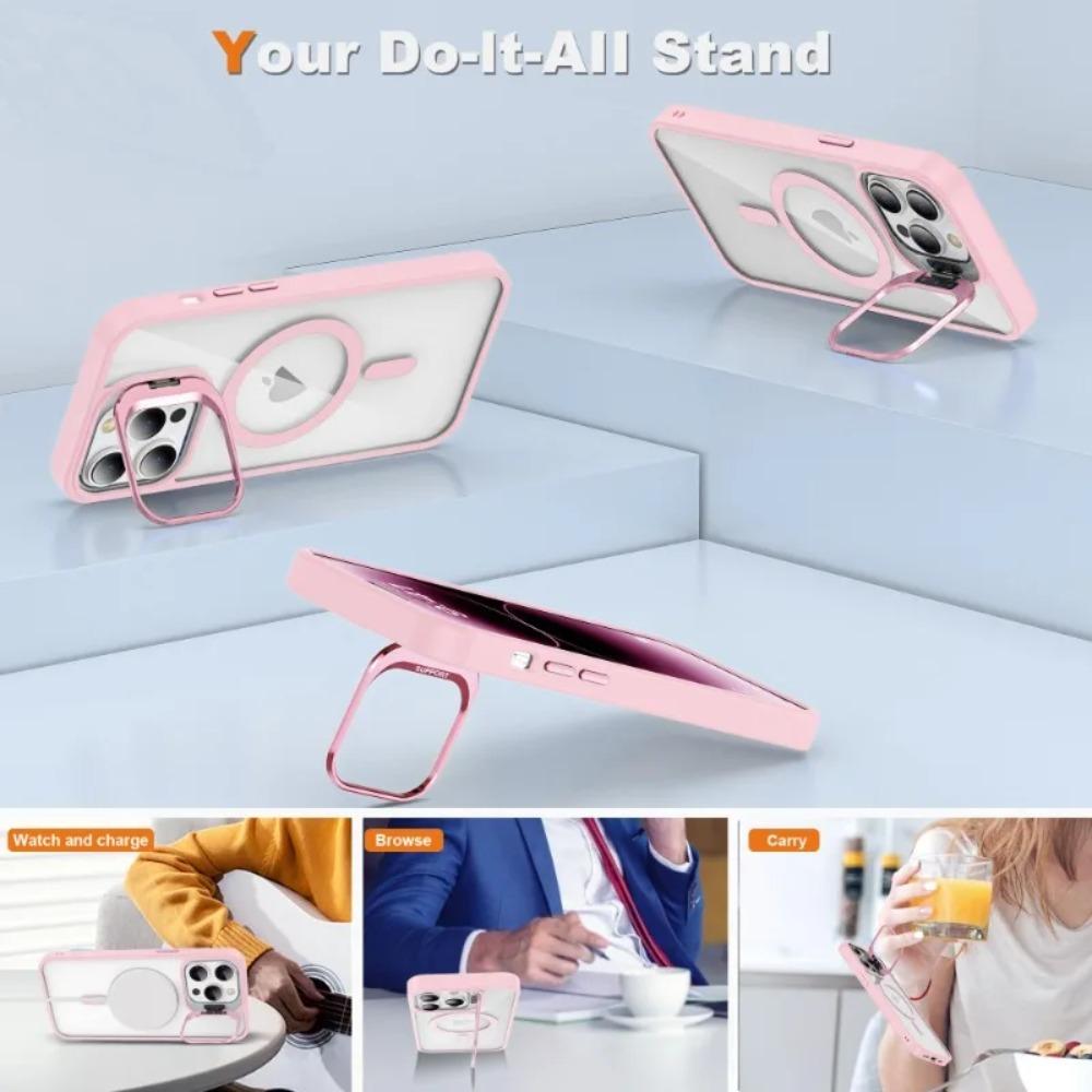 Luxury Transparent Phone Case For 16 15 14 13 12 11 Pro Max 17 Air For Magsafe Magnetic Lens Metal Stand Holder Cover
