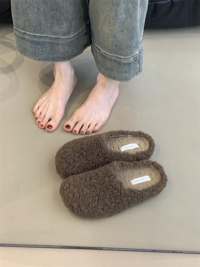 Lamb Wool Slippers Female Outer Wear 2025 Autumn and Winter Gentle Fairy Wind Bag Head Lazy Velvet One Pedal Muller Shoes