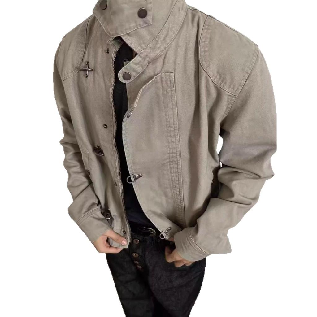 Men's High-End Retro Motorcycle Jacket – Autumn/Winter Vibe, High Street Trend Style Utility Outerwear