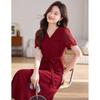 Sanpowa V-Neck Chiffon A-Line Midi Dress
