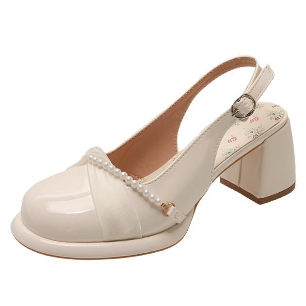Paired Skirt Mid-heel Mary Jane Shoes Women's Summer New Temperament Pearl Sweet Bag Head Sandals