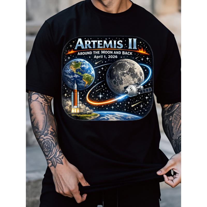New Style Fun Neutral T-Shirt Artemis Ii Mission Around The Moon And Back April 1 2026 Space Exploration Design Black Color 100 Cotton Fashionable