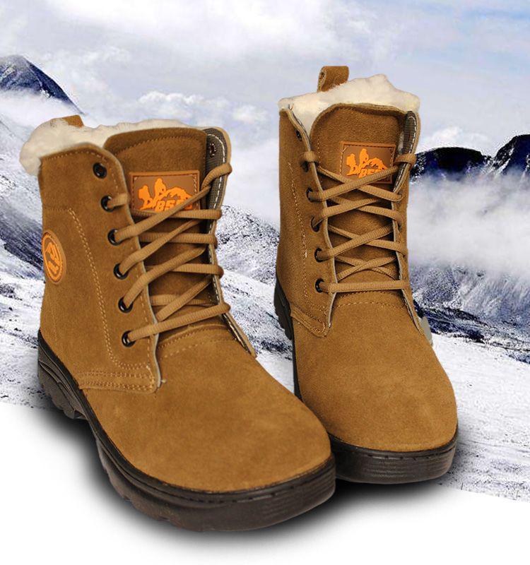 Men's Cowhide Wool Fur Work Boots - Thick & Warm Martin Snow Shoes