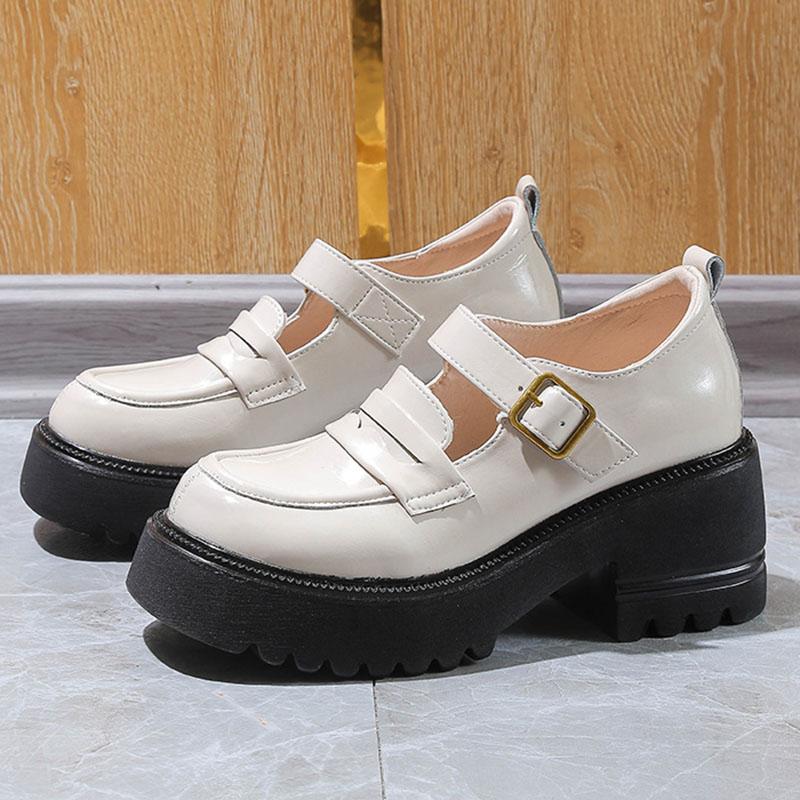 Soft Leather Thick Heel Pumps All-match Casual British Style Mary Janes Platform Shoes for Women 2024 New Fashion Spring Autumn