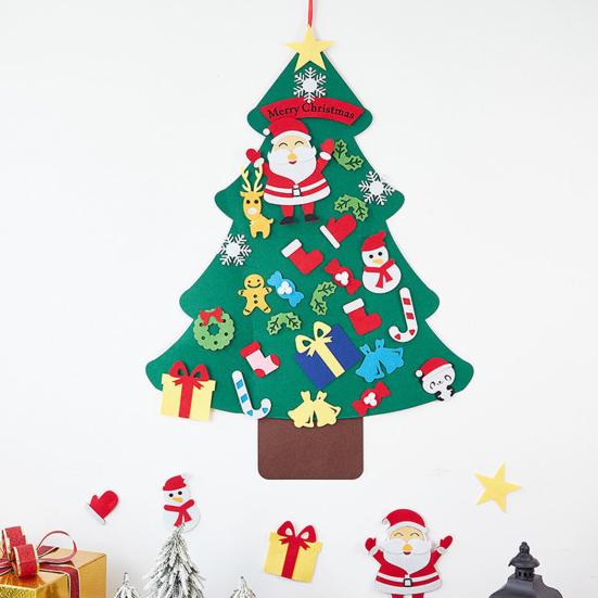 DIY Felt Christmas Tree with 5m LED Lights 3-Foot Tall Wall Hanging Decor with Detachable Ornaments Montessori Holiday Activity for Kids And Home