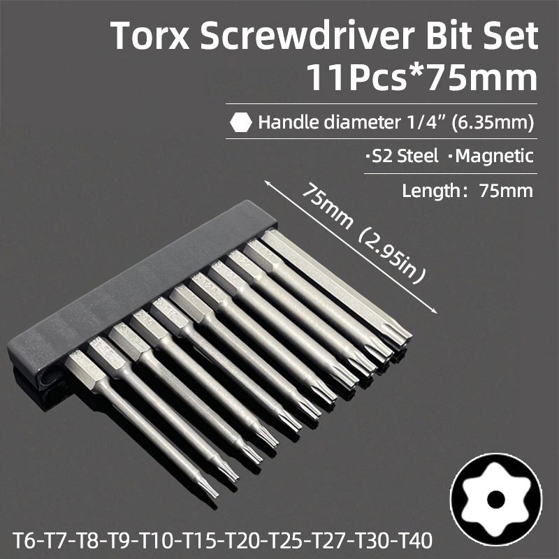 Μύτες Μαγνητικού Κατσαβιδιού Torx 75mm Ασφαλείας Αντιπαραβίασης Μύτη T6-T40 Κοίλη Κεφαλή Δαμασκηνιάς S2 1/4'' Εξάγωνο Χειρός Ηλεκτρικά Εργαλεία