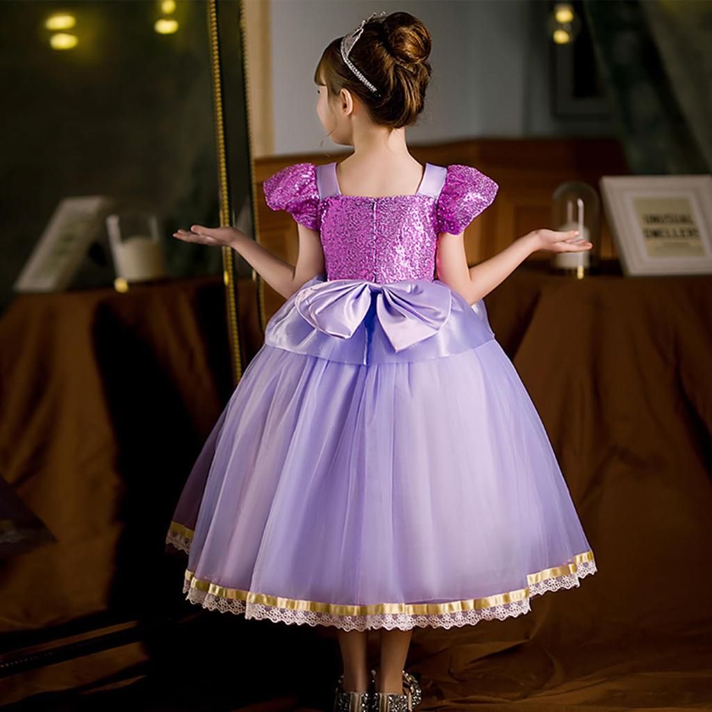 QOOLY Rapunzel-style Dress for Kids, Disney Princess Dress, Halloween Costume, Purple, 130cm