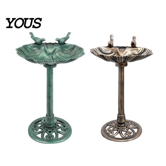 Ground Spike Bird Bath Pedestal Bath, Copper Resin Birdbaths Weather Resistant Floral Accents, Vintage Bronze Finish Garden Decor for