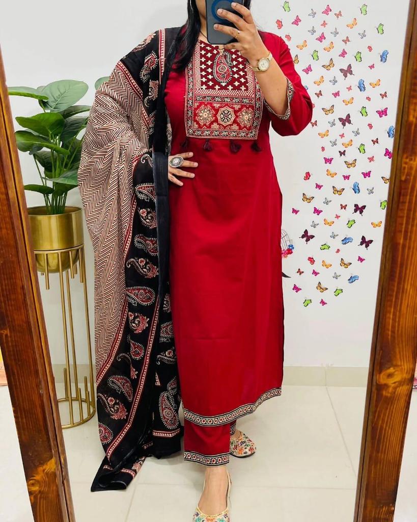 Party Wear Designer Cotton Kurti Pant Dupatta Set Indian Pakistani Party Wear Salwar Suit
