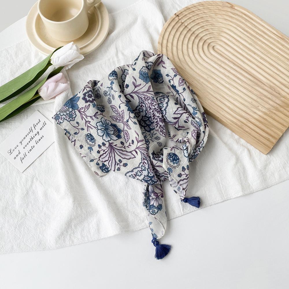 

Пасторальный женский цветочный тюрбан Литературный темперамент Мягкий и приятный для кожи Маленький квадратный шарф Легкий шарф-повязка для волос 58*58cm