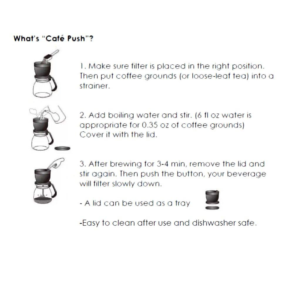 Macmar Cafe Push Coffee Dripper, Time-Saving, No Paper Filter Required, Immersion Method, Black, AA0018