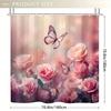 1PC Spring Easter Shower Curtain, Pink Roses & Butterflies, Durable Polyester, Easy Clean, for Bathroom & Window Decor