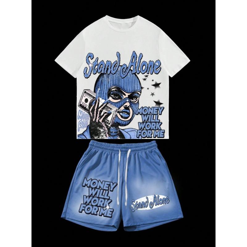 

MONEY WILL WORK FOR ME Printed Sport T-shirt+shorts Suit Set Menn Tracksuit MENS plus size tracksuit 2 Piece Set Clothes 6XL