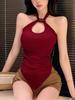 Women's Summer Halter Top: Hollow-Out, Off-Shoulder Sleeveless Design with Chest Pads - Versatile for Inner or Outer Wear