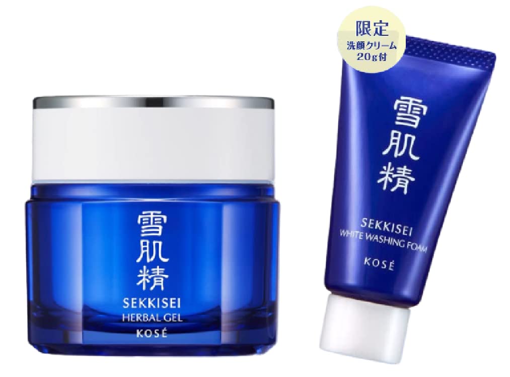 Sekkisei Herbal Gel Kit with Mini Facial Cleanser, Multi-Function Gel, Serum, and Cream for Moisturizing, Skin Texture, Dryness, Dullness, and Pores