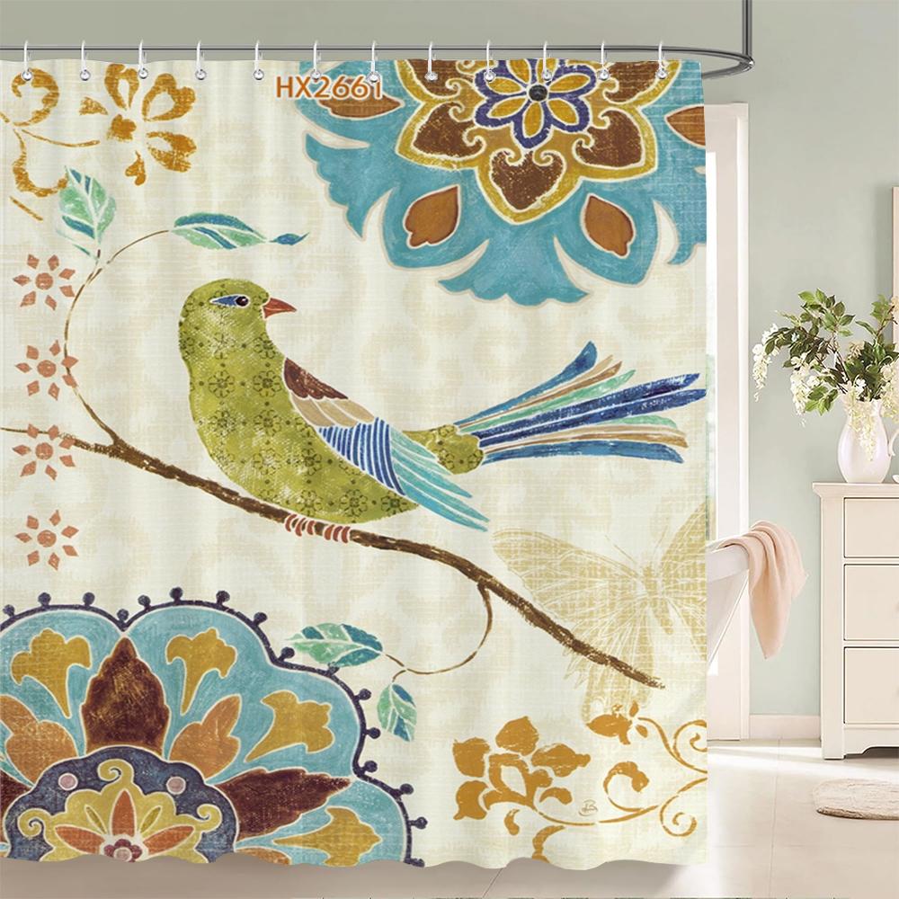 Flowers Waterproof Bathroom Curtains Green Plants Shower Curtains   3d Printing Polyeste Fabric Decoration Home Bath Screen