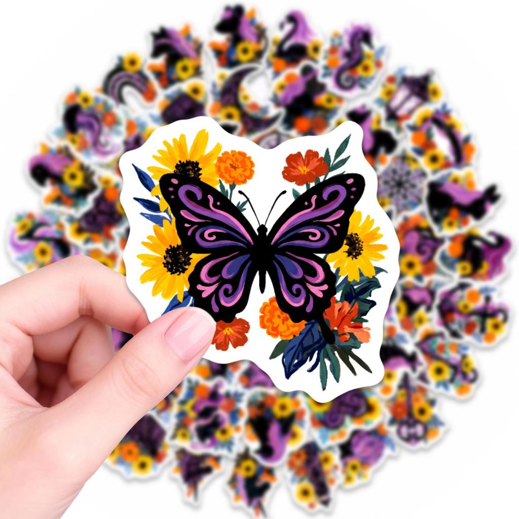 56 Gothic Dark Wind Waterproof Purple Flower Animal Stickers, Water Cup Notebook Decorative Stickers