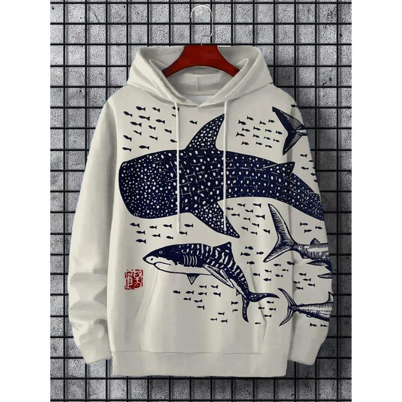 Zábavná japonská harajuku móda pánská mikina ležérní Y2k mikina pánská podzimní a zimní vzor mořské velryby sportovní mikina