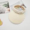 Straw hat spring and summer women's pearl fixed diamond empty top hat ins wind straw woven pearl strip big eaves sun protection monochrome sun hat