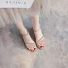 Fashion Summer 2024 Ladies Shoes for Office Work Open Toe Sandals Women Apricot Black High Heels Buckles Thick Heel Medium with Strap H