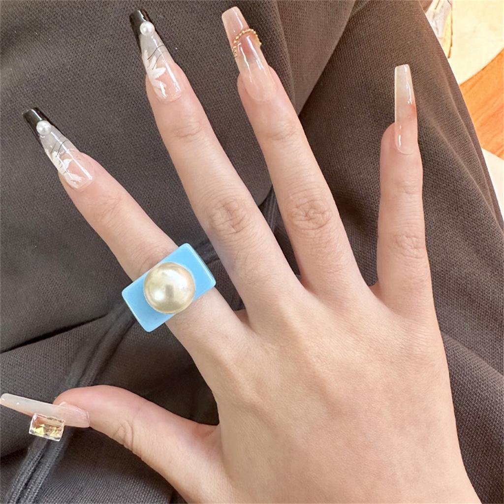 New Punk Ring Gold Color Bead Transparent Resin Acrylic Square Rings For Women Party Friends Gift Trendy Jewelry Hip Hop Rings
