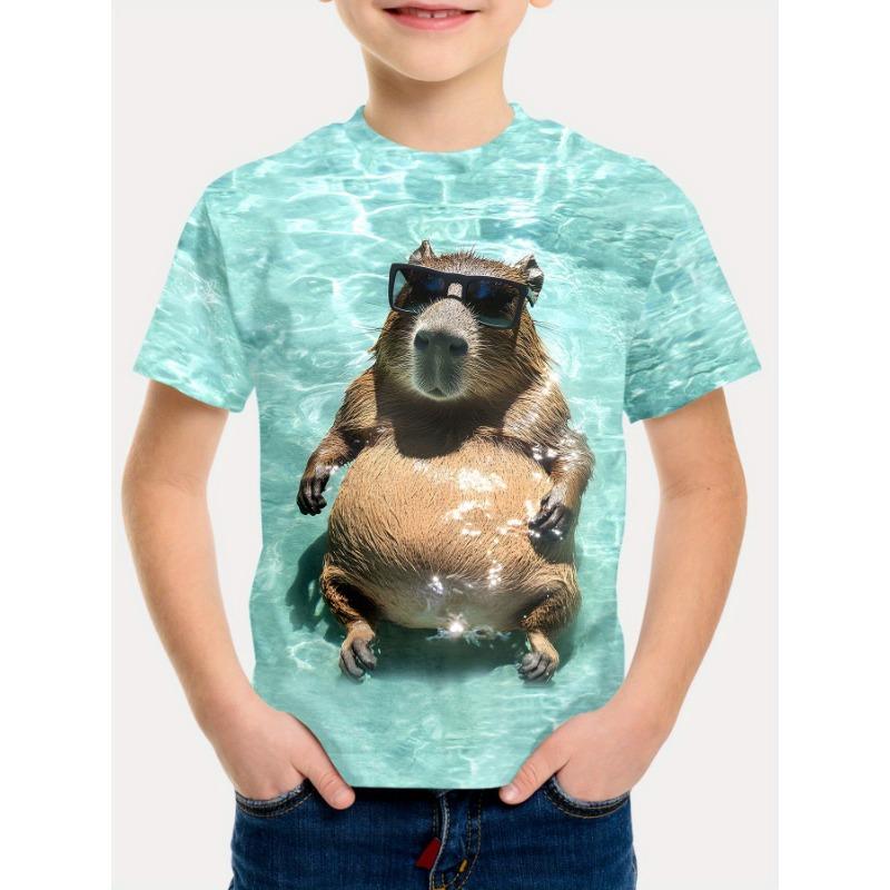 Capybara Children's T-Shirt Tops 3D Print Kids Clothes Boys T-Shirt Short Sleeve Tee Summer T-Shirt for Boy Cartoon Girl Clothes