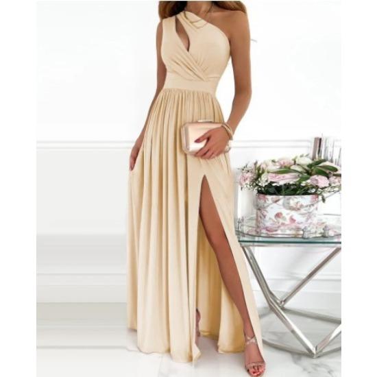 IHUASU Women's Dress with Diagonal Shoulder Hollowed-out Temperament Commuter Gradient Color High Slit Dress Long Dress