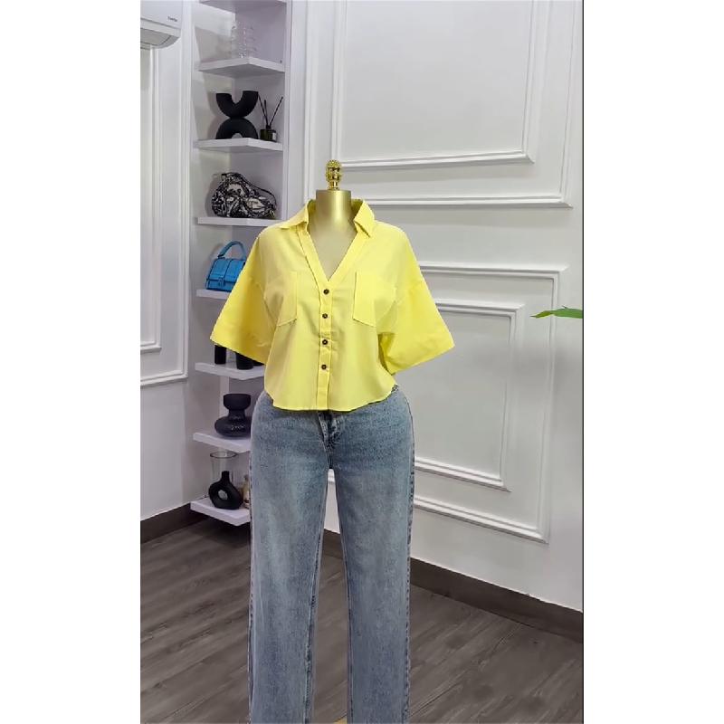 Women's 2026 Summer New Design Loose Fit Versatile Fashionable Short Collared Shirt Top